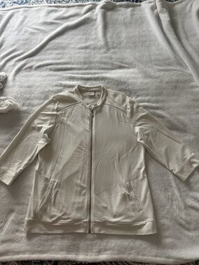 Chico's Weekends Soft White Zip Top, sz Lg